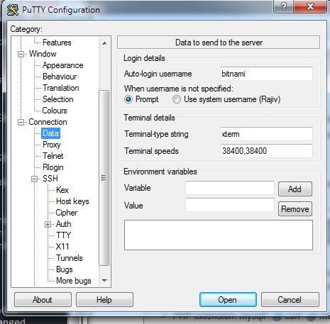 set autoconnect username