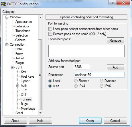 ssh tunnels putty