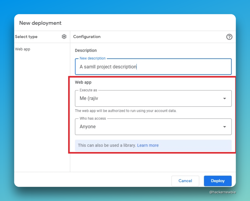 Deploy Google App Script - Step 2